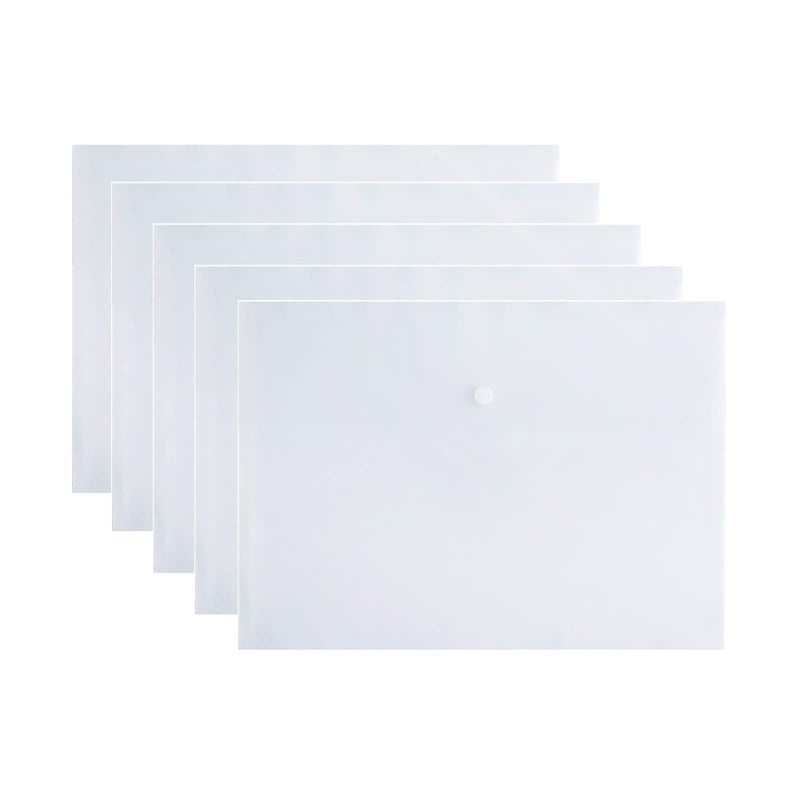 VANRA Poly File Folder Pockets File Jacket Plastic Envelope Flat Document Letter Organizer with Snap Button Closure A4 Letter Size (Pack of 5, Translucent) - Image 1